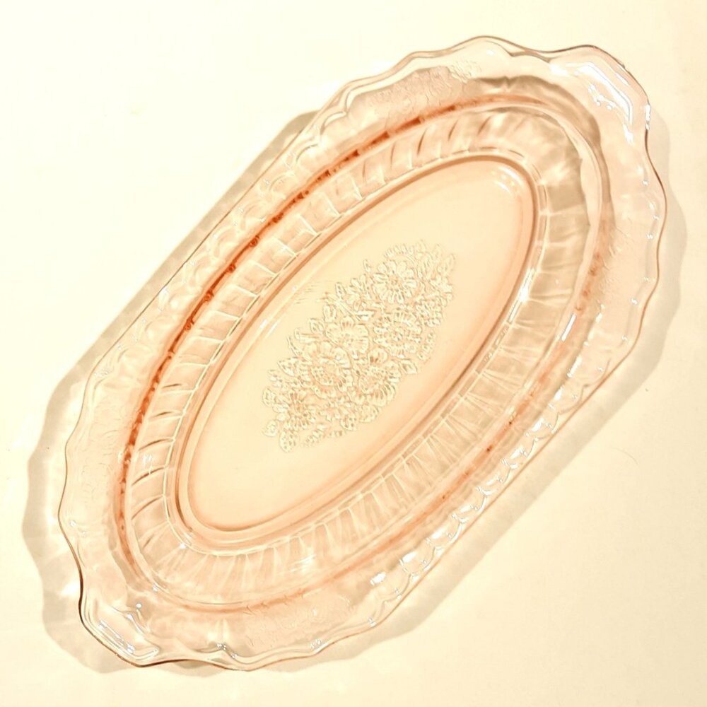 Mayfair Open Rose Pink Depression Glass 11" Oblong Celery Dish Hocking Glass Co